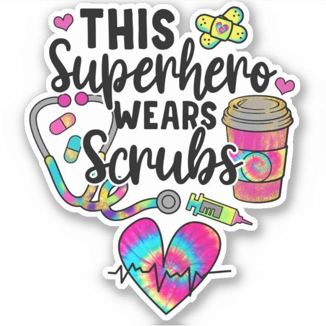 Sticker Super-héros infirmier en blouse de pluie arc-en-ci (Devant)