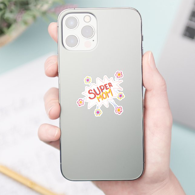 Sticker Super Maman Flower Hand Letting Action bulle (Téléphone)