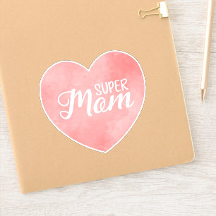 Sticker Super Maman texte dans le coeur rose peint