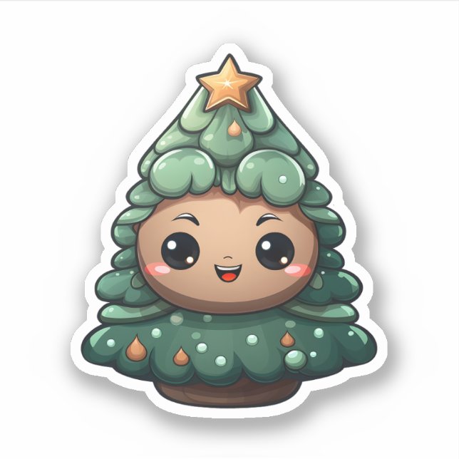 Sticker Super mignon Sourire vert bébé arbre de Noël (Devant)