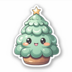 Sticker Super mignon vert souriant arbre de Noël Kawaii