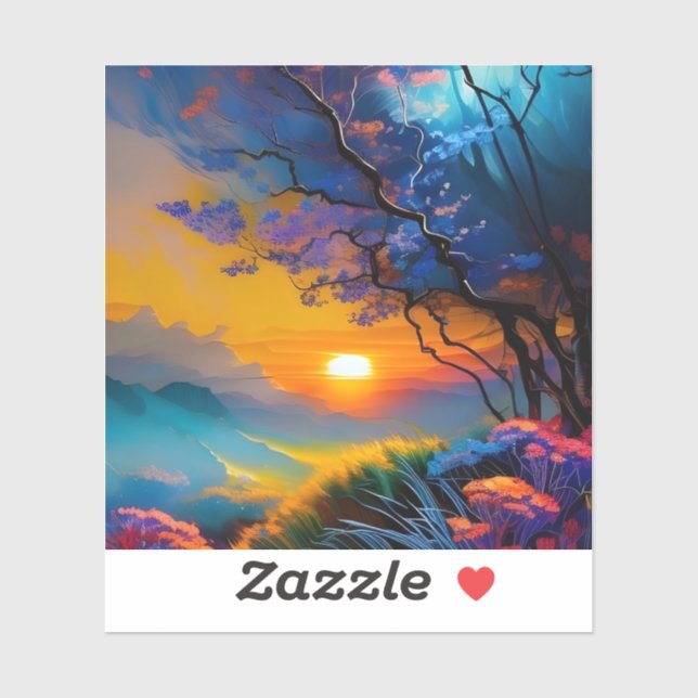 Sticker Superbe lever de soleil sur l'étang (Feuille)