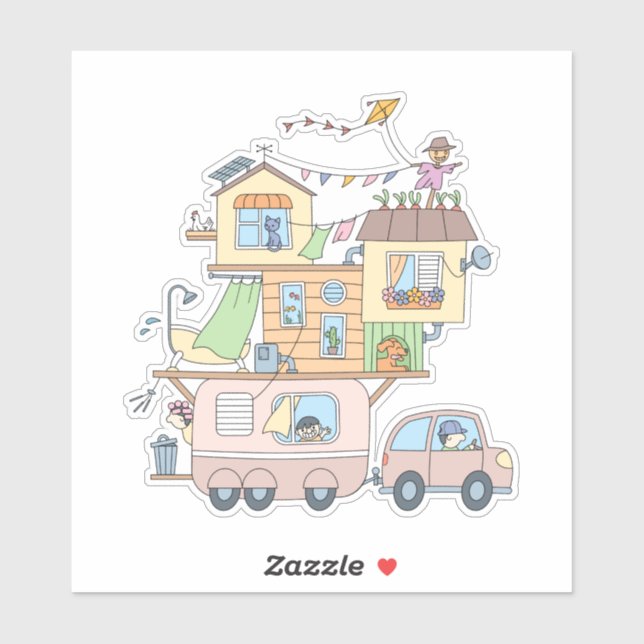 Sticker Sur la route Famille Camping Trailer (Feuille)