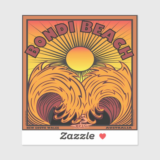 STICKER SURF PLAGE BONDI AUSTRALIE (Feuille)