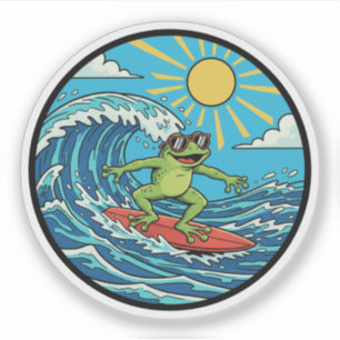 Sticker Surfer Frog - Attraper une Vague