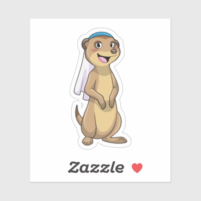 Sticker Suricate en mariée avec voile (Feuille)