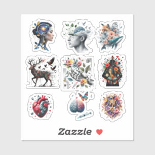 Sticker Surreal Anatomy Collage – Fusion of Brain, Nature,