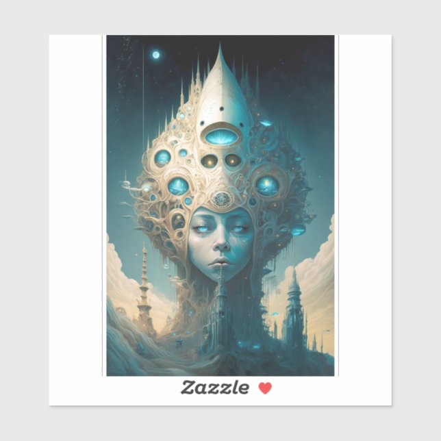 Sticker Surreal Futuristic Alien Woman Lanscape (Feuille)