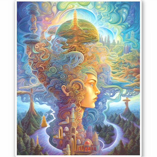 Sticker Surreal Woman Paysage Imaginaire Art (Devant)