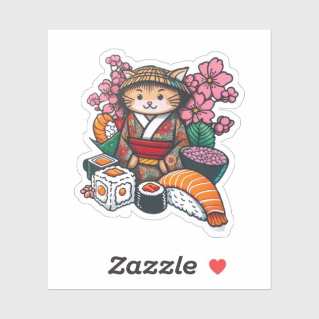 Sticker Sushi de chat japonais Samurai (Feuille)