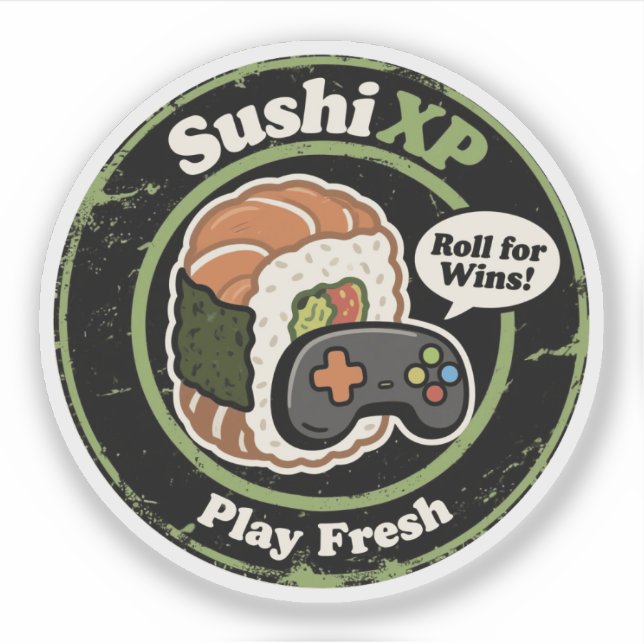 Sticker Sushi XP Jouer Fusion alimentaire de gamer frais (Devant)