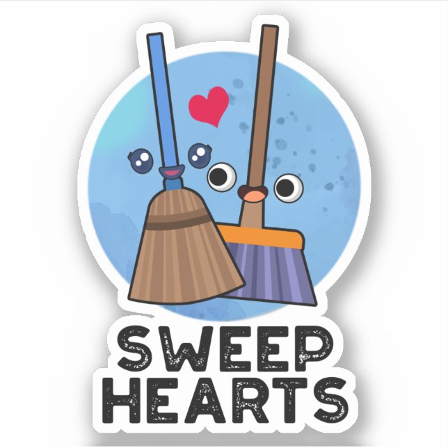 Sticker Sweep Hearts Funny Sweet Hearts Broom Pun (Devant)
