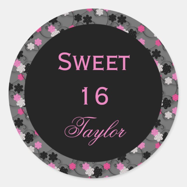 Sticker Sweet 16 rose et noir (Devant)