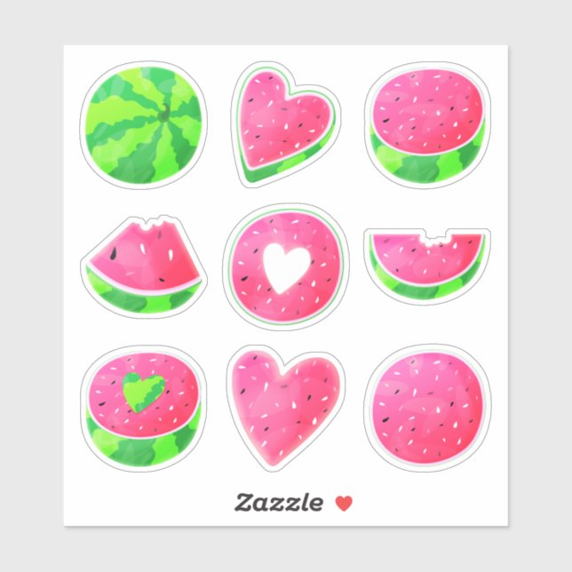 Sticker Sweet Fresh Watermelon Melon Heart Seeds Summer (Feuille)