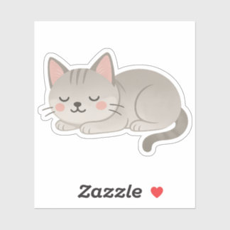 Sticker Sweet Gray Tabby Cat – Sleeping Cartoon Kitty