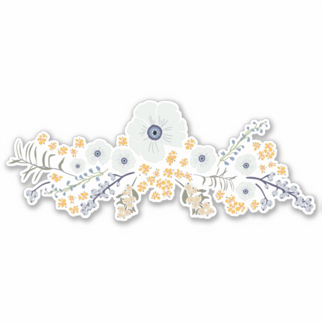 Sticker Sweet Spring Blue Grey Jaune Fleurs botaniques (Devant)