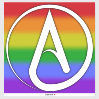 Sticker Symbole athée blanc sur arc-en-ciel