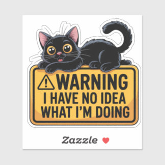 Sticker Symbole d'avertissement de chat noir amusant