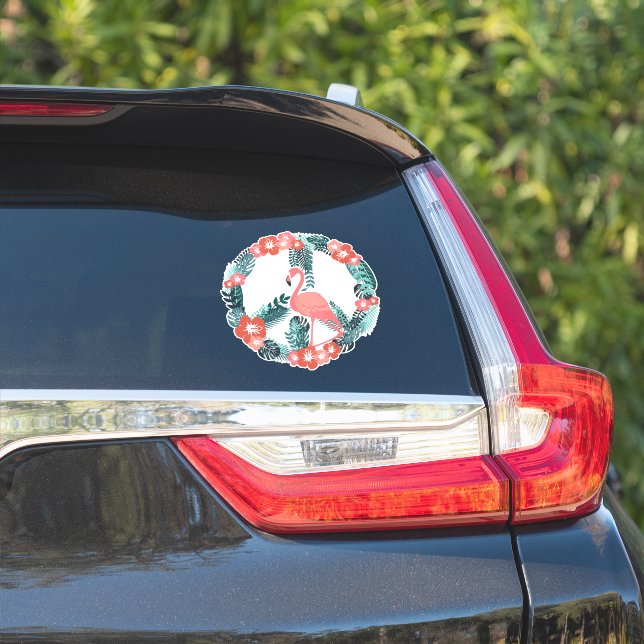 Sticker SYMBOLE DE PAIX Flamant rose Floral Rose (Côté voiture)