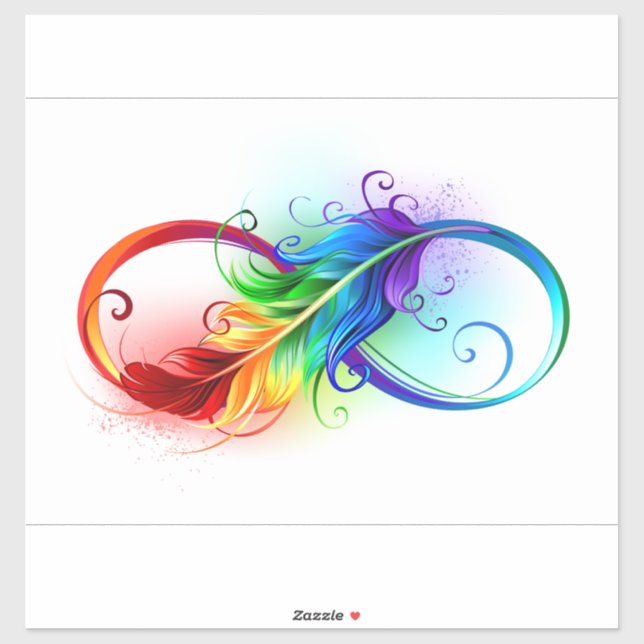Sticker Symbole d'infini avec plume arc-en-ciel (Feuille)
