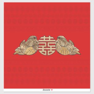 Sticker Symbole Double Bonheur Or avec Canards Mandarin