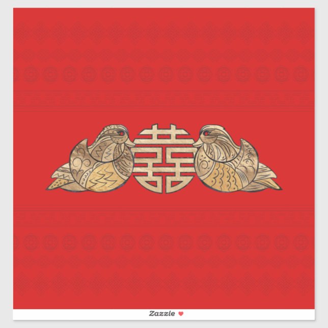 Sticker Symbole Double Bonheur Or avec Canards Mandarin (Feuille)