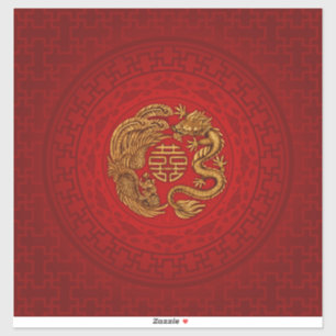 Sticker Symbole du Bonheur avec Phoenix et Dragon