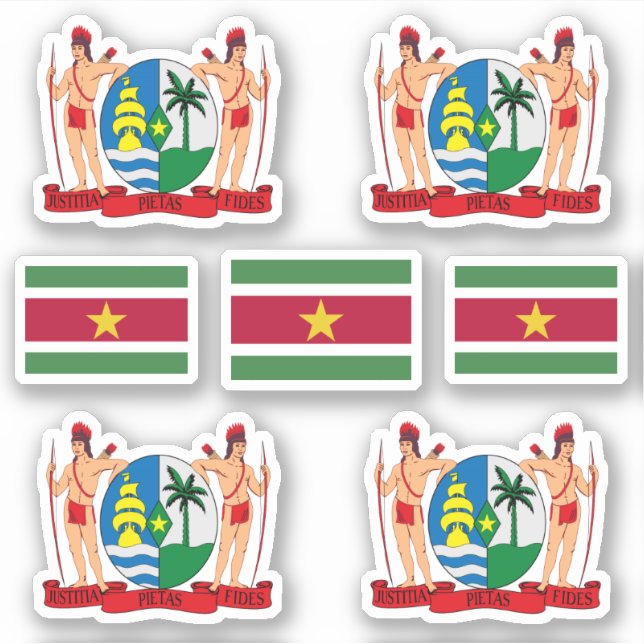 Sticker Symboles de l'État surinamais / blason et drapeau (Devant)