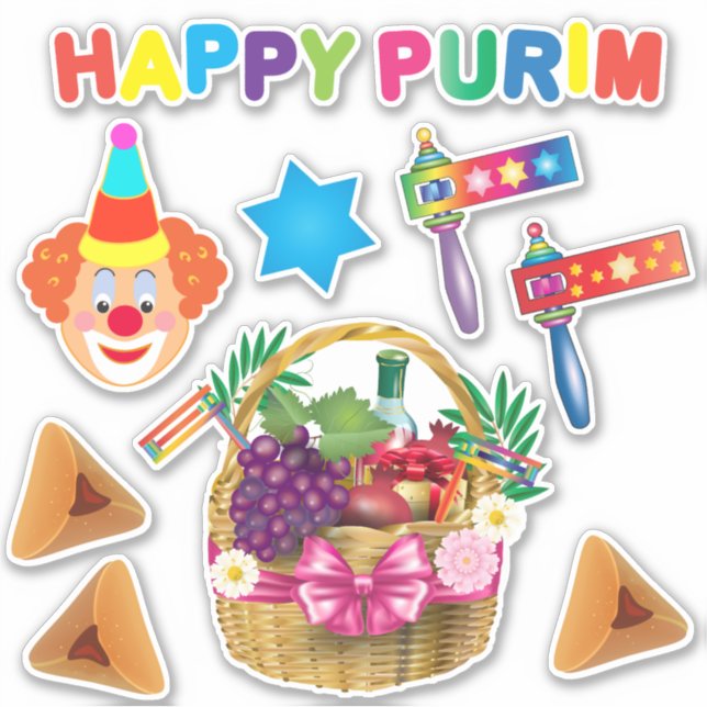 Sticker Symboles du carnaval du Festival Purim de Clowns h (Devant)