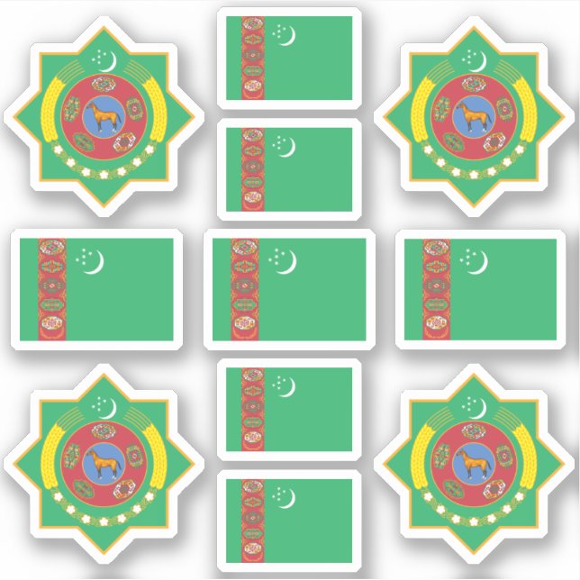Sticker Symboles nationaux turkmènes / blason et drapeau (Devant)
