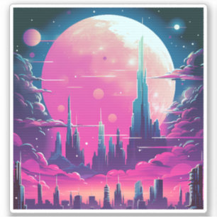 Sticker Synthwave City Skyline