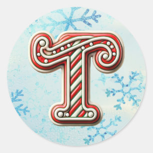 Sticker "T" de Noël sucre de canne, Stripes festiv
