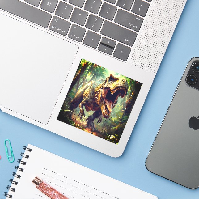 Sticker T-Rex (Ordinateur portable avec iPhone)