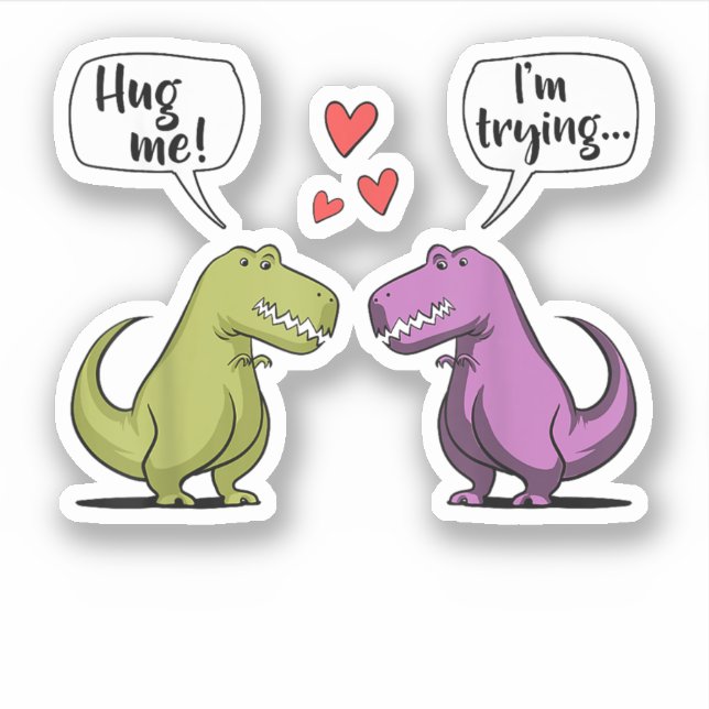 Sticker T-Rex Dinosaur Couple Accrochez-moi Valentines Jou (Devant)