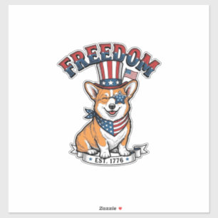 Sticker T-Shirt à gravure vintage Corgi patriotique de lib