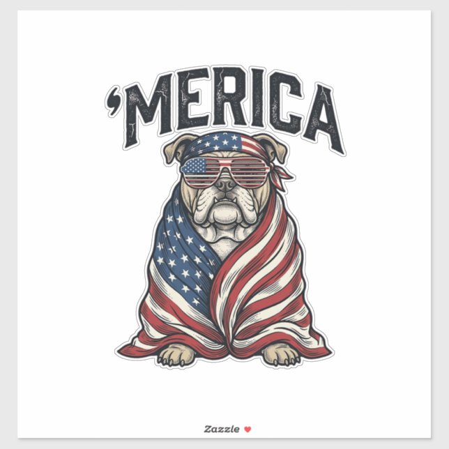 Sticker T-shirt vectoriel vintage 'Merica Bulldog patrioti (Feuille)