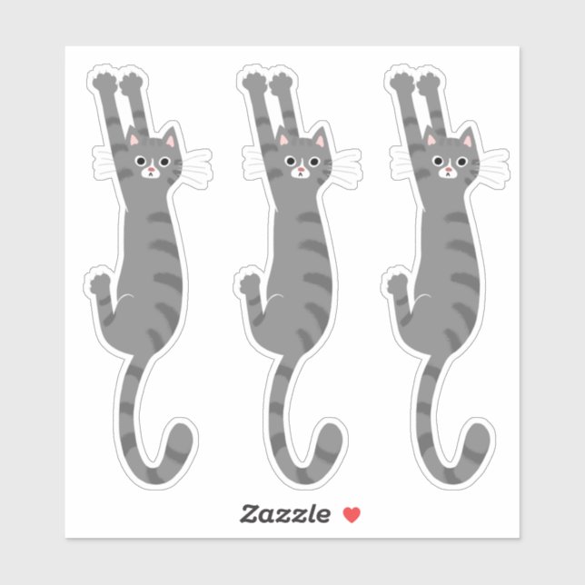 Sticker Tabby Gris Chat Accroché | Chat rayé gris drôle (Feuille)