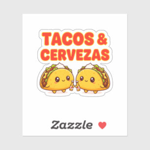 Sticker Tacos Mignons & Cervezas Design de Dessin Animé Fi