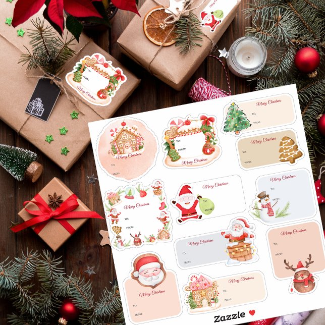 Sticker Tag cadeau de Noël de la maison de pain d'épice pè (Santa Gingerbread House Holiday Christmas Gift Tag Sticker)