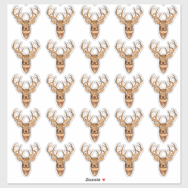Sticker Tail blanche Tête de cerf style bois (Feuille)