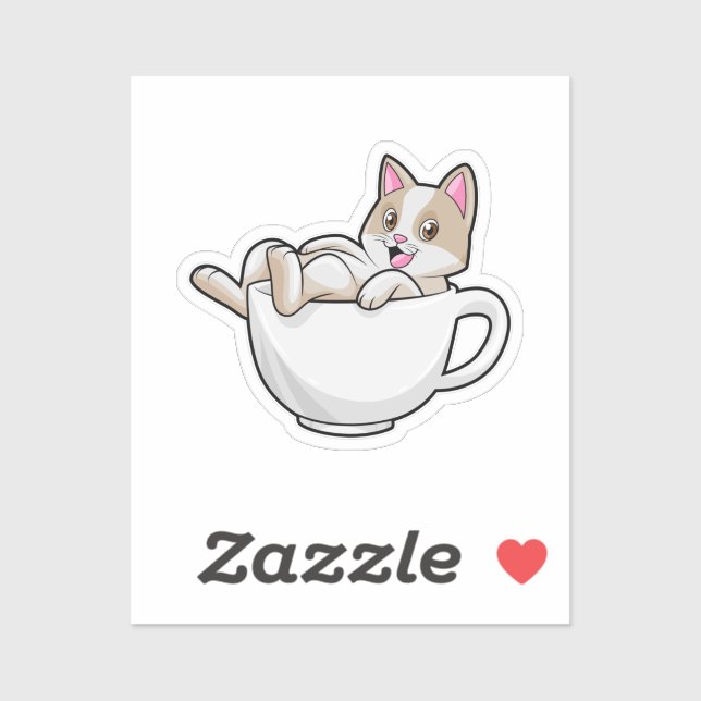Sticker Tasse de thé de chat (Feuille)