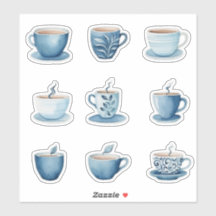 Tasses à café aquarelle bleue 3