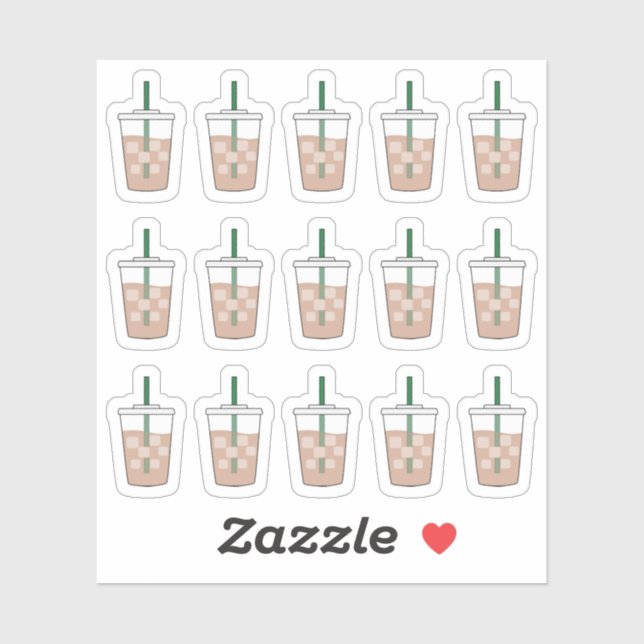 Sticker Tasses de doodle de café glacé pour amateurs de ca (Feuille)