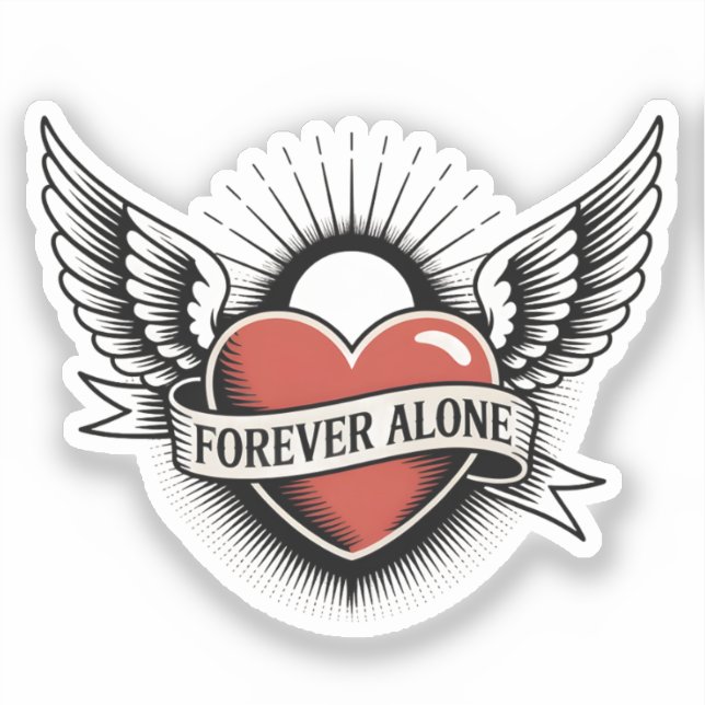Sticker Tattoo Art: Winged Heart with "Forever Alone" (Recto)