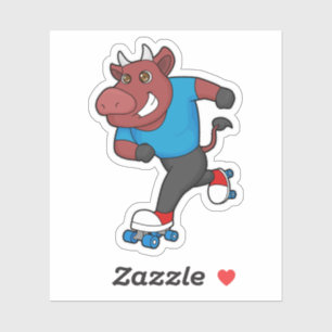 Sticker Taureau à Patinage en ligne avec Patins à rouleaux