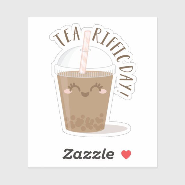 Sticker Tea-Riffic Day ! Cute Kawaii Style Boba Thé Boisso (Feuille)