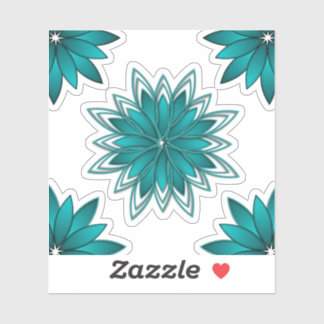 Sticker Teal Leaf Mandala Design on Dark Cyan