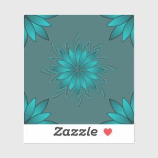 Sticker Teal Leaf Mandala Design on Dark Cyan