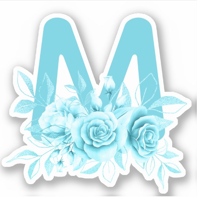 Sticker Teal Turquoise Floral Aquarelle Monogram (Devant)