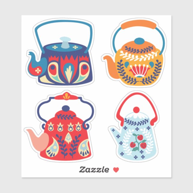 Sticker Teapots d'art populaire (Feuille)